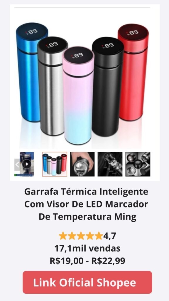 Garrafa Termica Inteligente Com Visor De LED Marcador De Temperatura Ming Ver produto 47 171mil vendas R1900 2 1